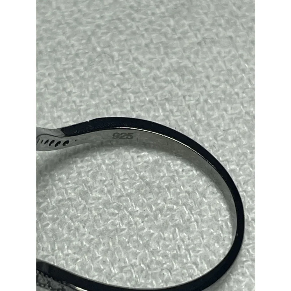 Black-Plated Sterling Silver Wave Ring with White Topaz Size 5